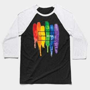 Watercolor LGBT Love Wins Rainbow Paint Typographic Baseball T-Shirt